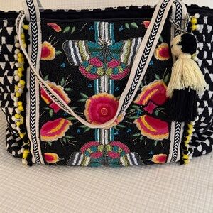 America & Beyond Midnight Butterflies Beaded Tote bag.
